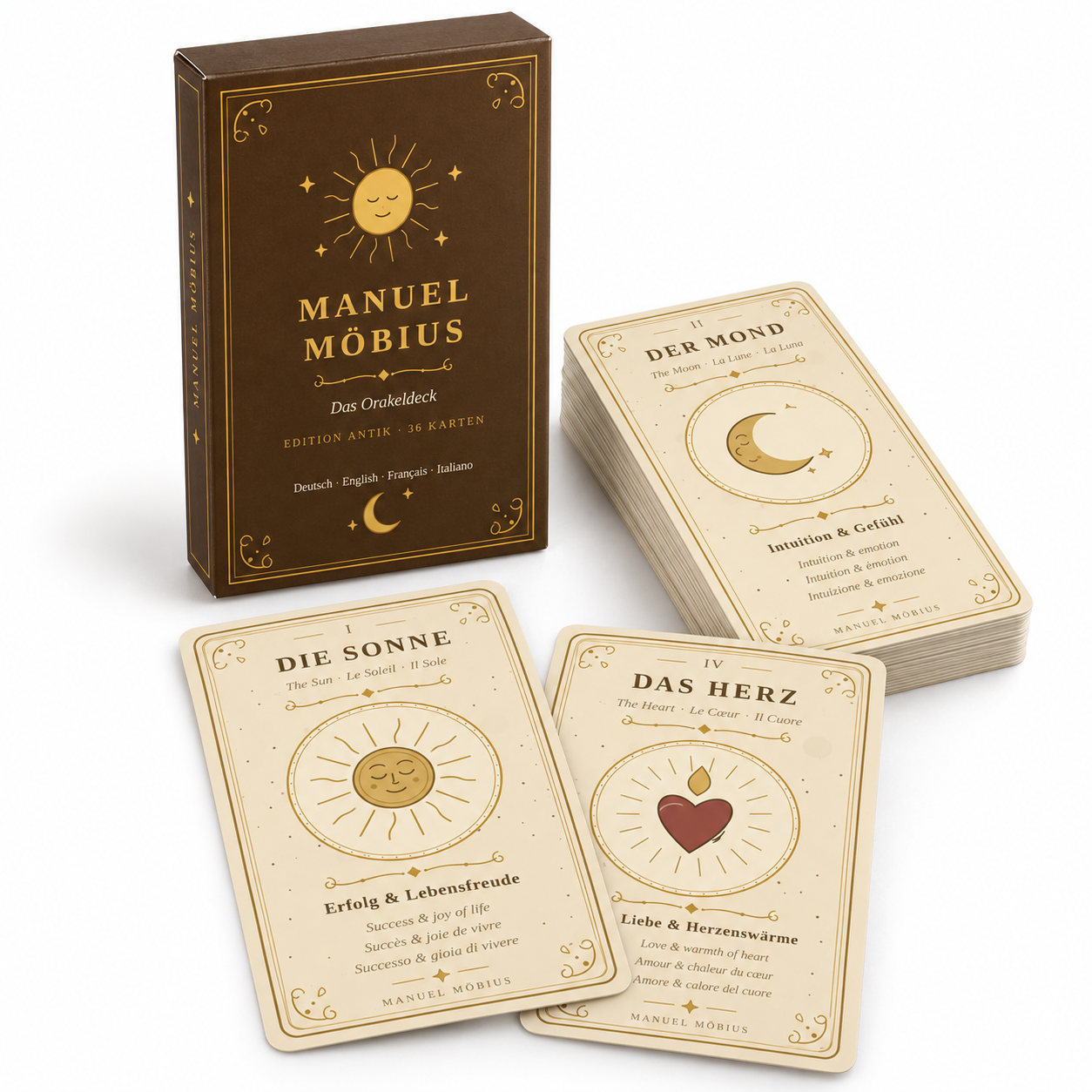 Orakeldeck von Manuel Möbius mit Verpackung und ausgewählten Karten